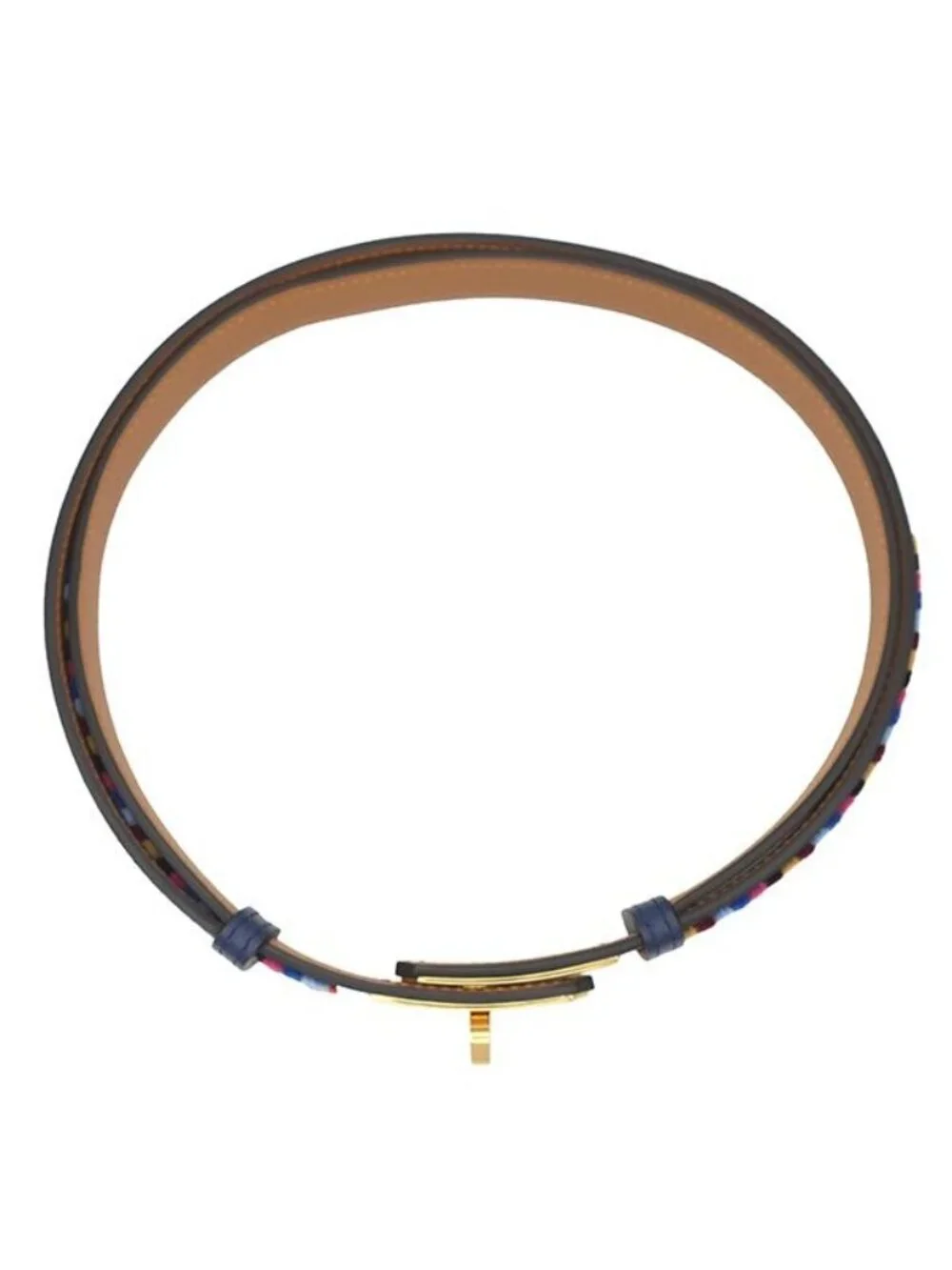 Hermes Belt Kelly Velvet 18 Veau Blue Safel Multicolor Gold Turnlock Slide